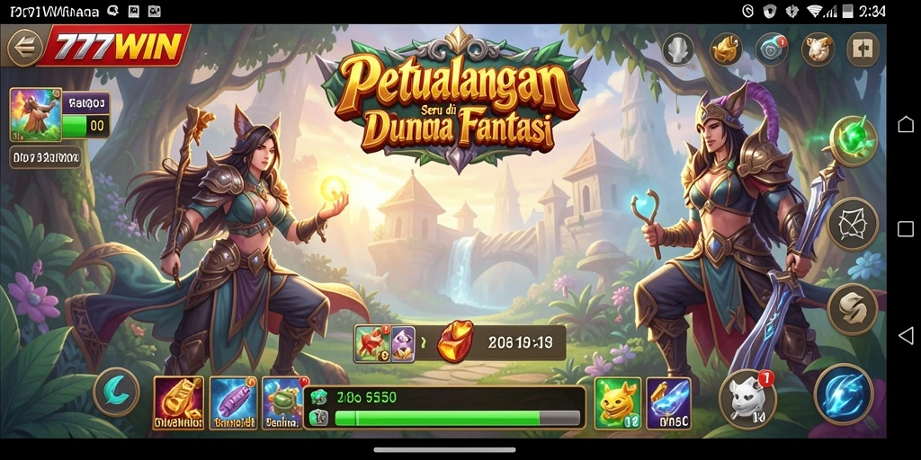 Screenshot gameplay 777WIN menampilkan karakter dalam aksi menjelajahi dunia fantasi.
