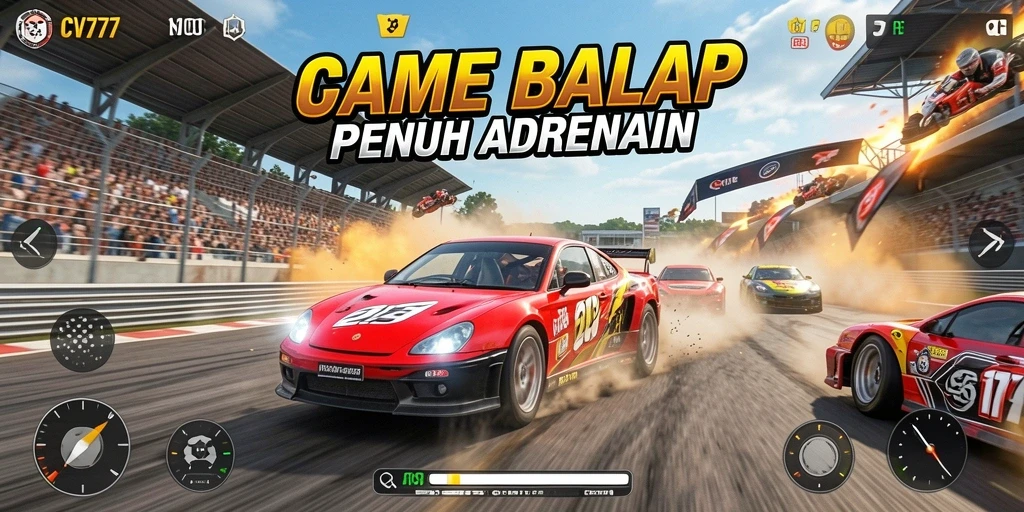 Screenshot menunjukkan aksi balap mendebarkan di CV777.